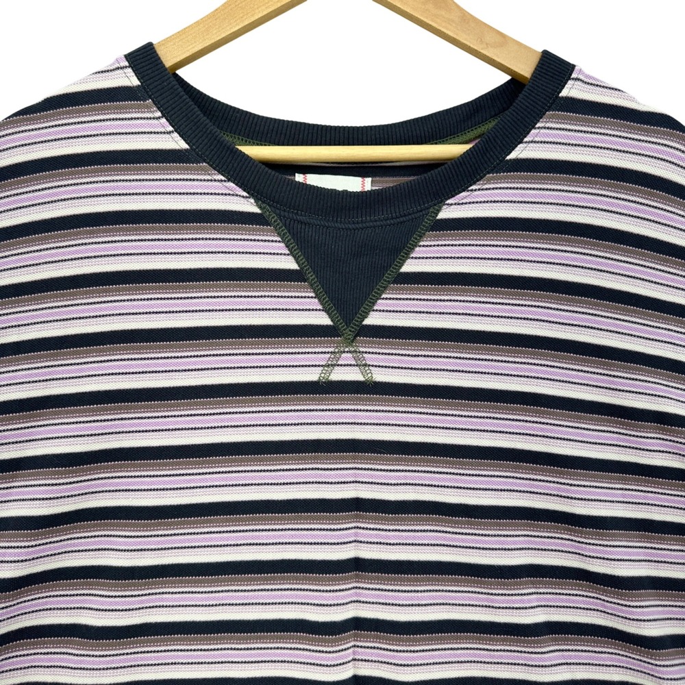 BDG Bondi Baggy Stripped Knit Tee Purple Black Boxy Fit T-Shirt Size L Oversized